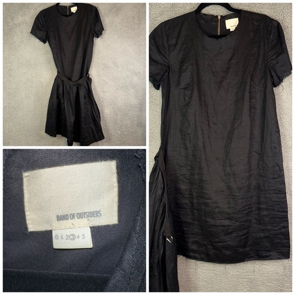 Band Of Outsiders Apron Wrap Mini Raw Hem Black Dress - Picture 5 of 12